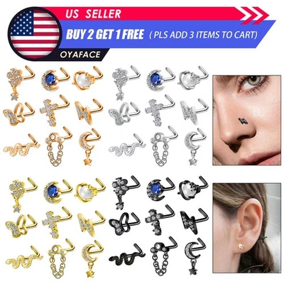 9ps Stainless Steel Nose Rings Set Stud Tragus Cartilage Hoop Body Piercing 20G - Image 1 of 4