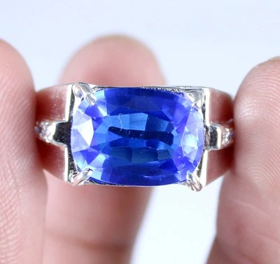 Anillo de piedras preciosas ovaladas de 12,56 quilates de tanzanita azul natural certificado venta de Acción de Gracias Foto 1 de 4