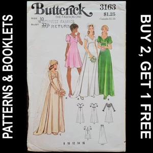 Vintage Butterick A-Line Bridal Dress in 2 Lengths Pattern #3163 Size 10 CUT - Picture 1 of 8