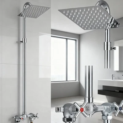 Chrome 6 Inch Exposed Shower Faucet System Outdoor 2 Cross Handle Shower Fixture - Image 1 of 4
