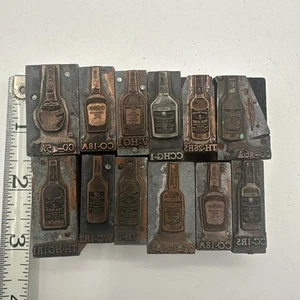 12 1.5” Hiram Walker Bottles Lot Scotch Gin Rum Brandy Letterpress Print Block - Picture 1 of 9
