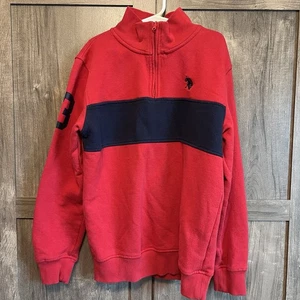 U.S. Polo Assn. Youth Large (10-12) Red and Navy Quarter-Zip Sweater - Picture 1 of 7