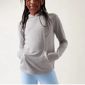 ATHLETA GIRL UPTEMPO HOODED TOP in Norwegian grey heather size large 12 EUC - Picture 1 of 10