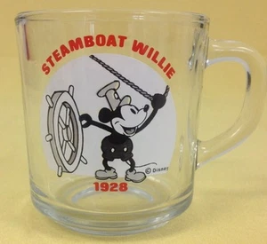 Disney Steamboat Willie Mickey Mouse Glass Coffee Cup '28 Anchor Hocking Mug USA - Picture 1 of 5