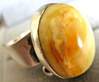 Vintage  Large Sterling Silver Genuine Baltic Amber Ring 7.25 Stamped Gift Box