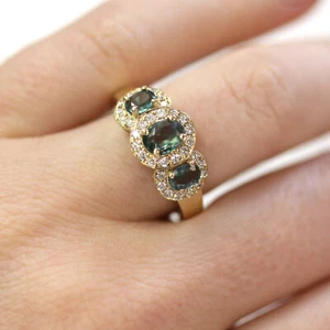 2,2 ctw natürlicher Alexandrit & Diamant vs. massiver 14k Gelbgold 3 Stein Halo Ring - Bild 1 von 11