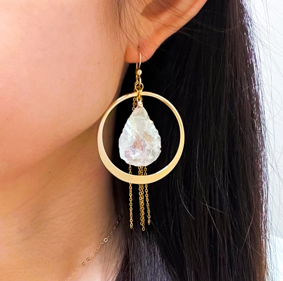 Angel Aura Crystal Lotus Hoop Earrings, 14k Gold Filled or Sterling Silver - Image 1 of 4