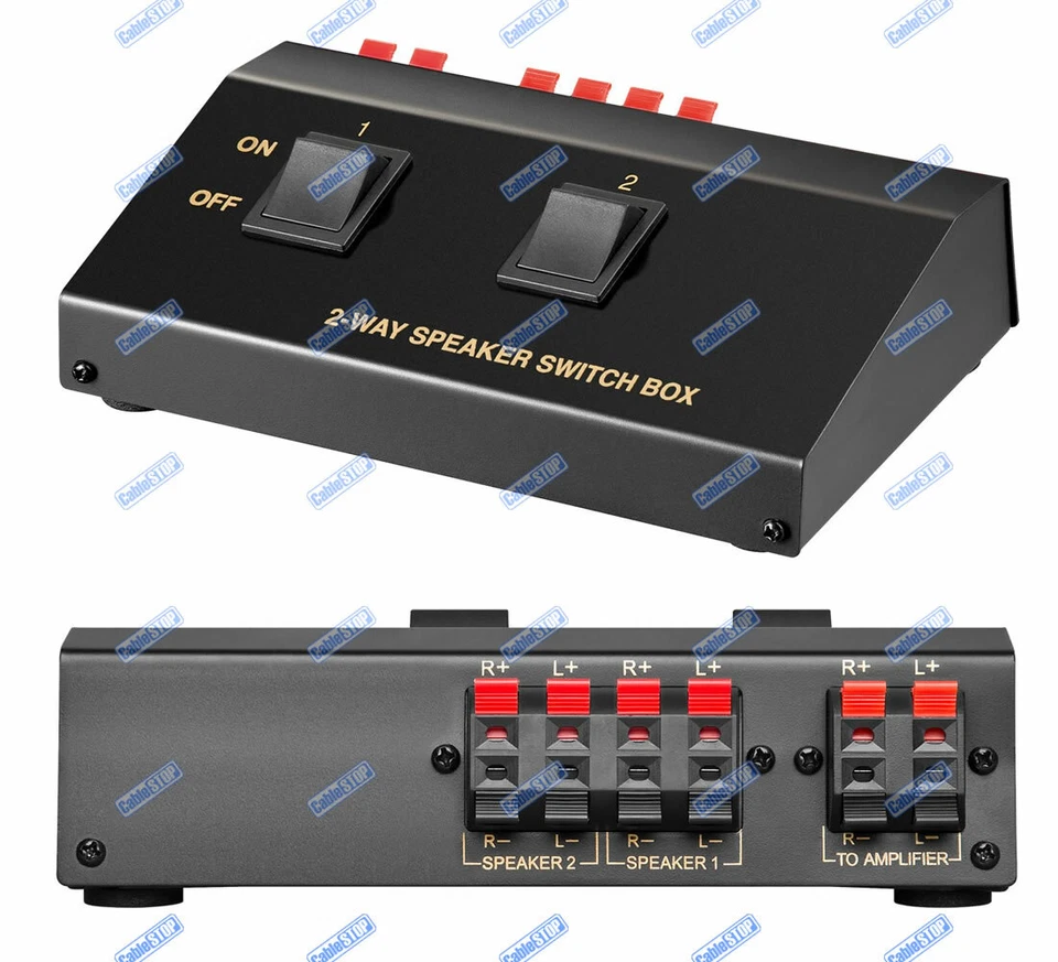 2 WAY SPEAKER SWITCH BOX AUDIO SPLITTER SELECTOR FOR 2 PAIRS OF AMP SPEAKER - Image 1 of 3