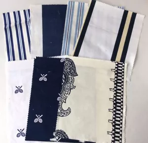 Upholstery Drapery Fabric Samples Lot Of 7 -15”x12” Blue & White Stripes Tennis - Picture 1 of 6