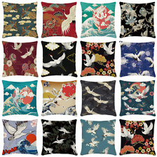 Cranes Chrysanthemums Japanese Wave Pillow Case Asia Kimono Flower Cushion Cover