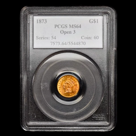 1873 $1 GOLD DOLLAR ✪ PCGS MS-64 ✪ G$1 CHOICE UNCIRCULATED UNC OPEN 3 ◢TRUSTED◣ Cover