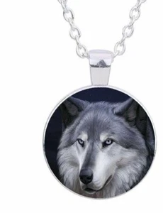 Wolf 20″ Chain Glass Cabochon Necklace # 15 - Picture 1 of 5
