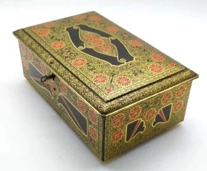Antique Molié Candy Footed Art Deco Pressed Tin Metal Box working Lock WITH KEY - Picture 1 of 13