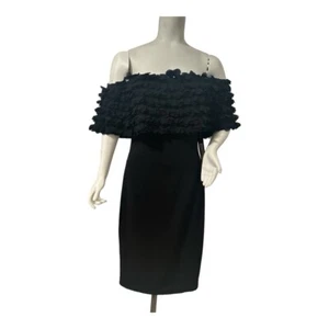 NWT BADGLEY MISCHKA Off-The-Shoulder Petal Black Dress $595 Size 2 - Picture 1 of 4