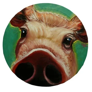 Pig 331 - 12" round original oil painting by Roz - Picture 1 of 1