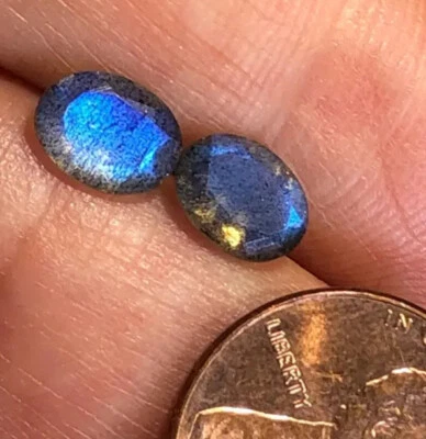 Moonstone Labradorite Blue Sheen Pair Gemstone Faceted 2+ cts Oval 8x6mm W051 - Image 1 of 4