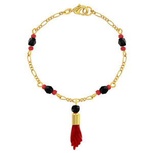 Gold Plated Evil Eye Protection Red Figa Hand Amulet Good Luck Bracelet 7.5"