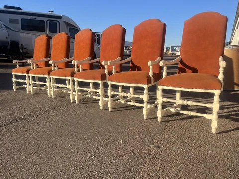 6 Early/Mid 19th Century LouieXIII HighBack Upholstered Studded Dining Armchairs Cover
