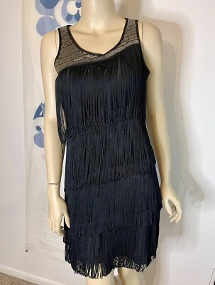 Vestido L’Atelier Paris Vintage Negro Flecos Con Detalle Plateado Estilo Aleta Pequeño Foto 1 de 4