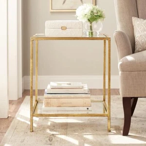 Bella Square Gold Leaf Metal And Glass Accent Table (20 In. W X 24 In. H) - Picture 1 of 10