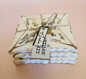 Coasters Wood Artisan Market Home Essentials Set of 4 White Cut Out New - Picture 1 of 5