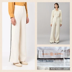 NWOT Tory Burch Cara Trousers Size UK10 US6 Relaxed Cream Wide Leg Puddle Pants - Picture 1 of 14