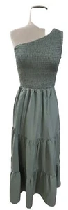 Women’s Ruffled/Tiered Sage Green Sundress One Shoulder Elastic Top Sz Small NWT - Picture 1 of 24