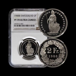 SWITZERLAND. 1988, 2 Francs - NGC PF70 - Top Pop🥇 Helvetia, Alpine Rose RARE - Picture 1 of 5