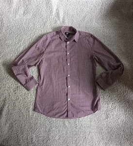 Men’s H&M Gingham Check Shirt Burgundy/White Size M (Slim Fit) Easy Iron RRP£25 - Picture 1 of 5