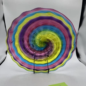 Hand Blown Glass Art Swirl Platter Centerpiece Signed SNR Murano-Style - Picture 1 of 19