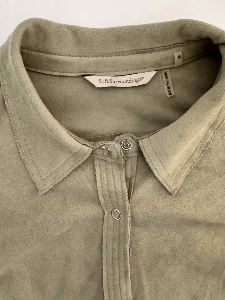 Chaqueta Camisa Suave Envolvente Imitación Gamuza A Presión Beige Tostado Para Mujer’s Bolsillos M Foto 1 de 4