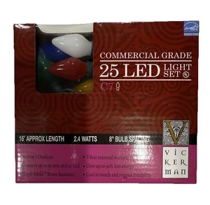 Case of 8 - Vickerman Commercial Grade 25 LED C7 Christmas Lights - 200 Lights - Picture 1 of 9