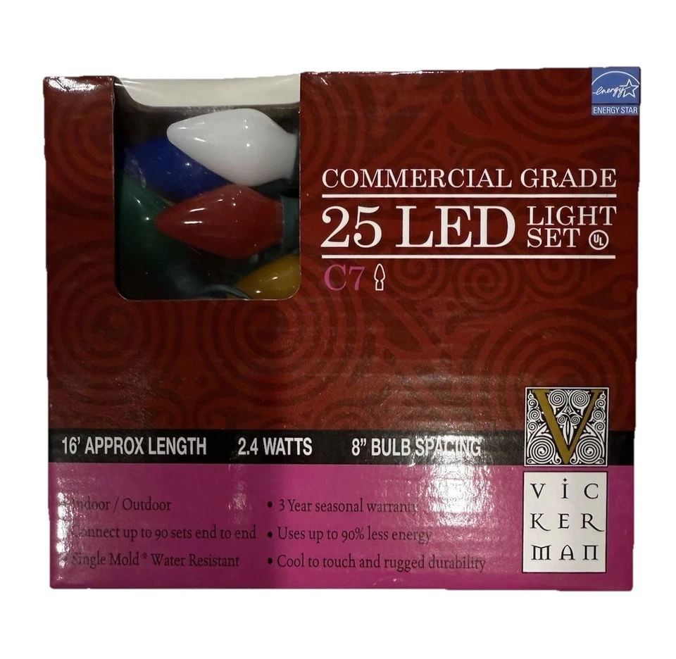 Case of 8 - Vickerman Commercial Grade 25 LED C7 Christmas Lights - 200 Lights - Image 1 of 4