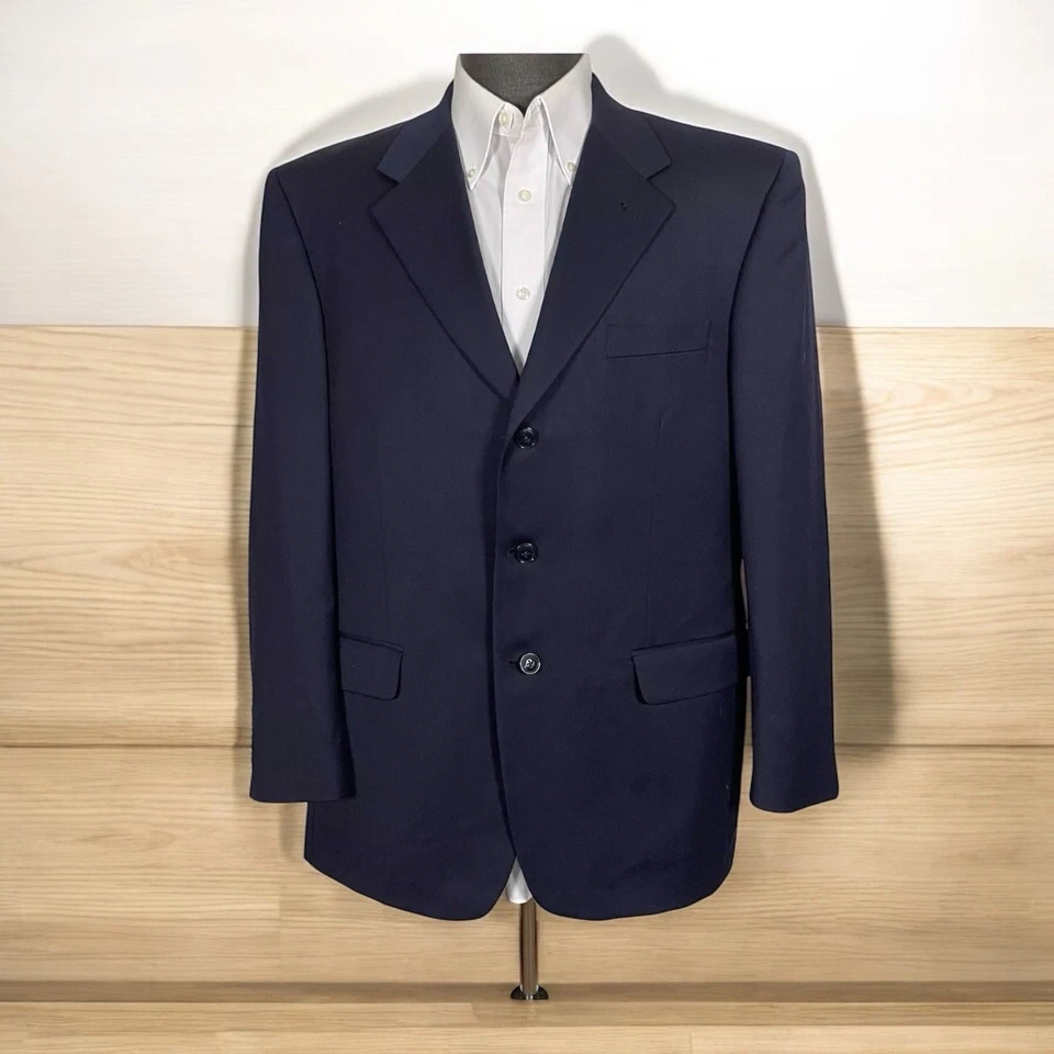 Abrigo deportivo J Ferrar para hombre 42R 44R azul marino mezcla de lana maciza tres botones Foto 1 de 4