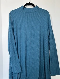 Lane Bryant Womens Tunic Sweater Top Mock Neck Ribbed Teal Size 22/24 - Picture 1 of 13