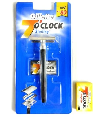 Gillette Sterling 7o'clock Double Edge Travel Razor w 6 Shaving Blades - Image 1 of 4