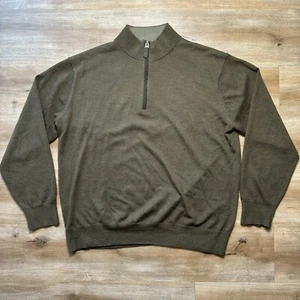 Orvis Sweater Men’s XL Green Wool 1/4 Zip Pullover Stretch Preppy Leather Zip - Picture 1 of 8