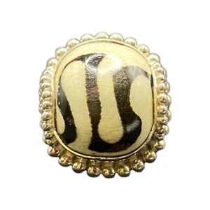 Anello Zebra Diaspro Taglio Cuscino Cristallo Argento Sterling Placcato Oro Timbrato Sejan - Foto 1 di 24