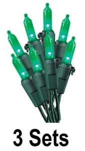 (3) Holiday Wonderland 4057-88A 50 Count GREEN Extra Bright Christmas Light Sets - Picture 1 of 2