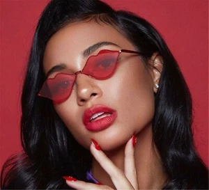 Women Men Vintage Retro Punk Chic Red Lips Love Sun Eye glasses wear Sunglasses - Picture 1 of 12