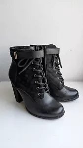 Call It Spring Women’s Quilt High Heel Shoes Ankle Boots Size 5 Lace Up Straps - Picture 1 of 12