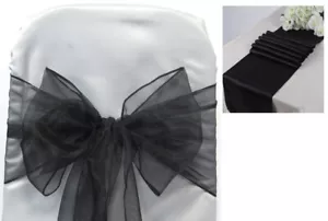 Organza Chair Sashes Bow + Satin Table Runner Wedding Party Decoration-FREE SHIP - Picture 1 of 34