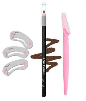 Eyebrow Shaping Kit - Pencil, Razor and 3 Stencils - Brown - Stocking Filler - Image 1 of 3