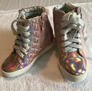 Justice High Top Sneakers. Pink/Colorful Undertone.Sparkle Laces. Size 12. NWT - Picture 1 of 12