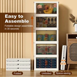 5 Tier Large Capacity Foldable Storage Bins with Wheels, Organizer Box Cabinet - Picture 1 of 11