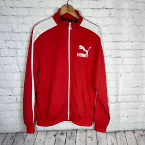 Herren Puma Trainingsjacke rot weiß sportlich Medium Full Zip Retro Vintage Style - Bild 1 von 10