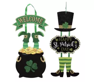 St. Patrick's Hanging Wall Signs Glittery Welcome Decor Happy St. Patrick's Day - Picture 1 of 5