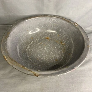 Vintage Gray Speckled Enamel Metal Bowl Graniteware Bowl 11” - Picture 1 of 9