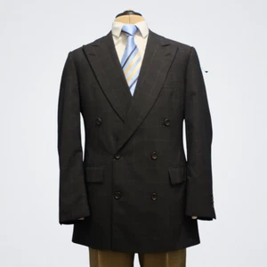 Paul Stuart Sport Coat 42L Charcoal Gray Windowpane Double Breasted Dual Vent - Picture 1 of 16