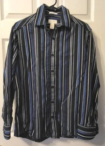 Camicia uomo CONCEPTS BY CLAIBORNE taglia media a righe blu grigio manica lunga - Foto 1 di 7